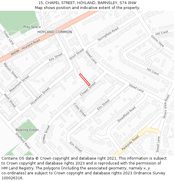 15, CHAPEL STREET, HOYLAND, BARNSLEY, S74 0NW: Location map and indicative extent of plot