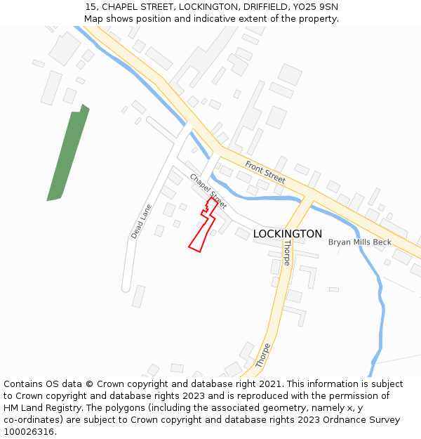 15, CHAPEL STREET, LOCKINGTON, DRIFFIELD, YO25 9SN: Location map and indicative extent of plot
