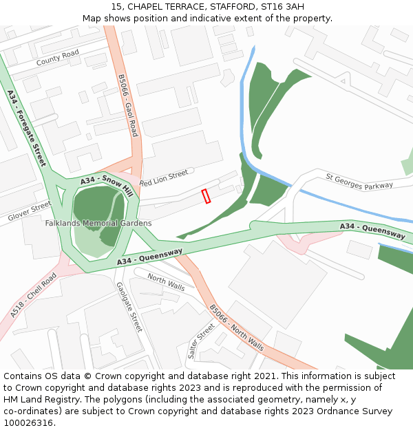 15, CHAPEL TERRACE, STAFFORD, ST16 3AH: Location map and indicative extent of plot