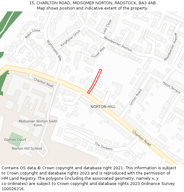 15, CHARLTON ROAD, MIDSOMER NORTON, RADSTOCK, BA3 4AB: Location map and indicative extent of plot