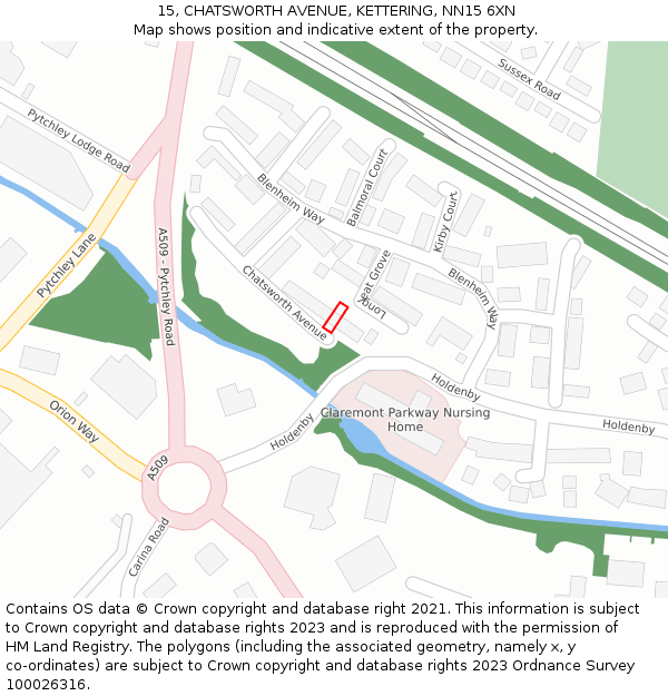 15, CHATSWORTH AVENUE, KETTERING, NN15 6XN: Location map and indicative extent of plot