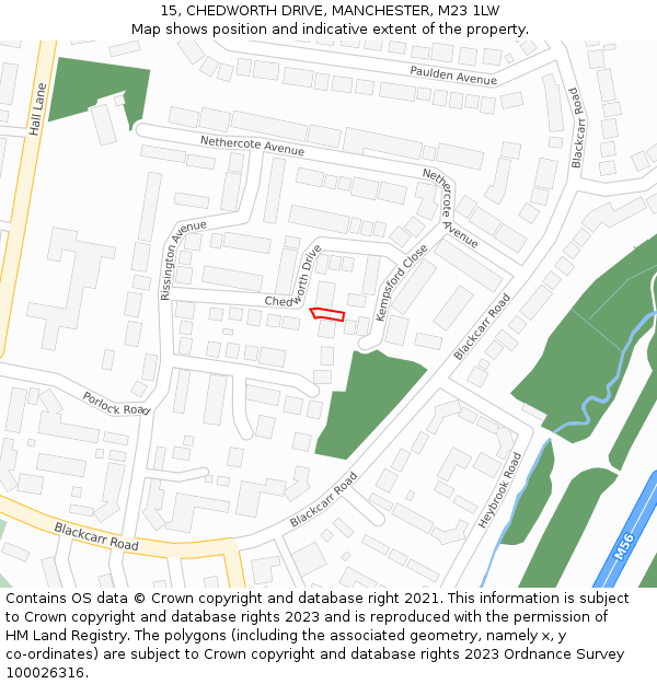 15, CHEDWORTH DRIVE, MANCHESTER, M23 1LW: Location map and indicative extent of plot
