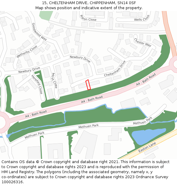 15, CHELTENHAM DRIVE, CHIPPENHAM, SN14 0SF: Location map and indicative extent of plot