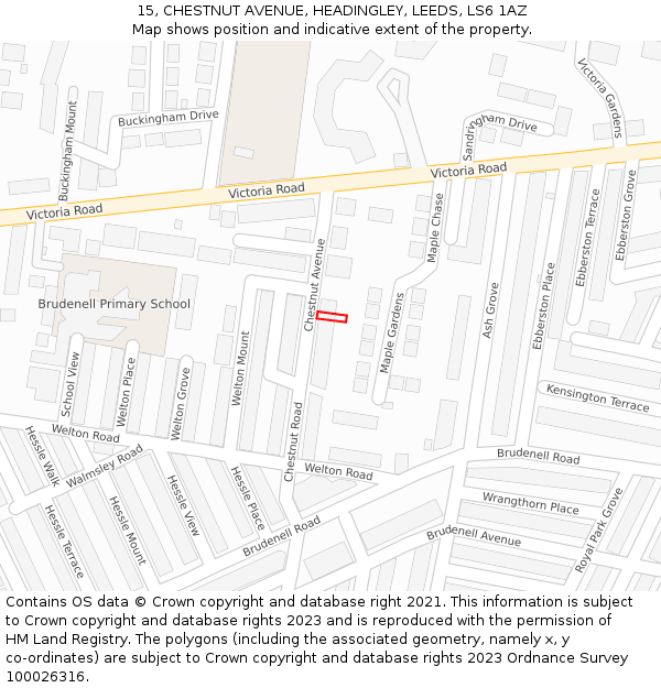 15, CHESTNUT AVENUE, HEADINGLEY, LEEDS, LS6 1AZ: Location map and indicative extent of plot