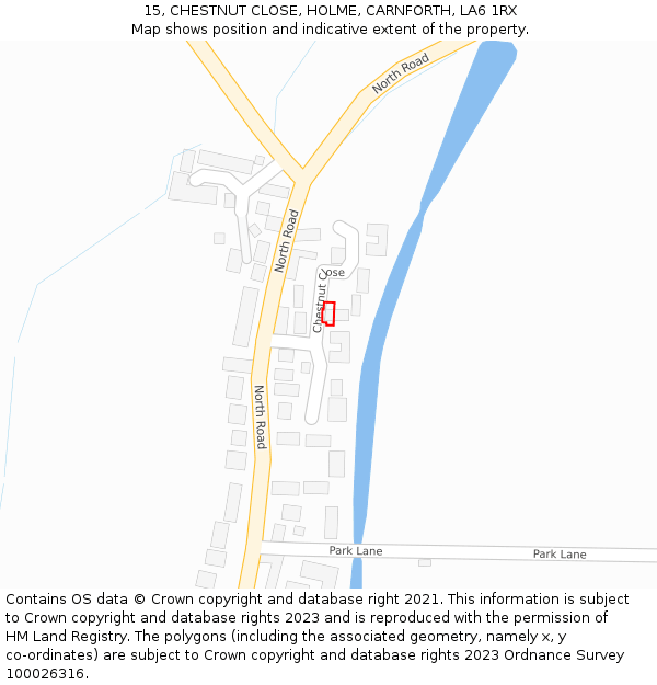 15, CHESTNUT CLOSE, HOLME, CARNFORTH, LA6 1RX: Location map and indicative extent of plot