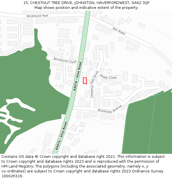 15, CHESTNUT TREE DRIVE, JOHNSTON, HAVERFORDWEST, SA62 3QF: Location map and indicative extent of plot