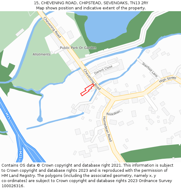 15, CHEVENING ROAD, CHIPSTEAD, SEVENOAKS, TN13 2RY: Location map and indicative extent of plot