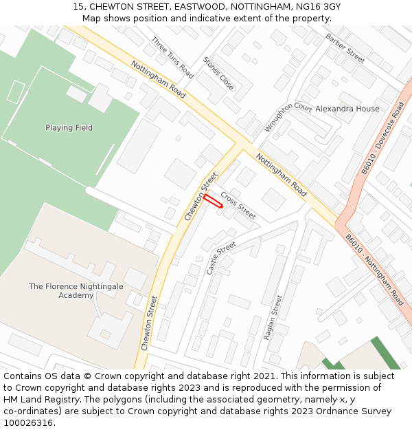 15, CHEWTON STREET, EASTWOOD, NOTTINGHAM, NG16 3GY: Location map and indicative extent of plot