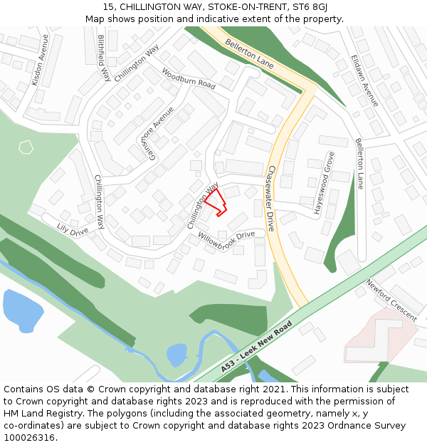 15, CHILLINGTON WAY, STOKE-ON-TRENT, ST6 8GJ: Location map and indicative extent of plot