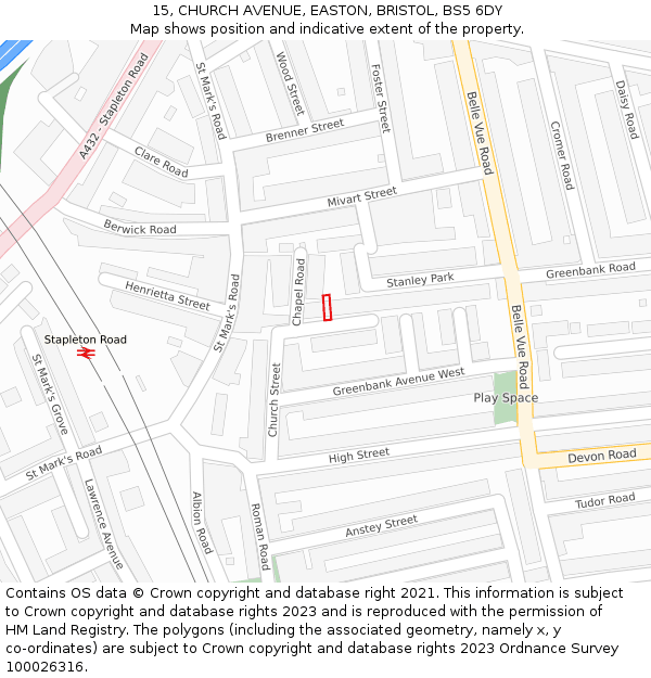 15, CHURCH AVENUE, EASTON, BRISTOL, BS5 6DY: Location map and indicative extent of plot