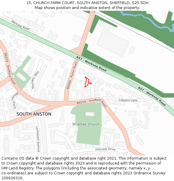 15, CHURCH FARM COURT, SOUTH ANSTON, SHEFFIELD, S25 5DH: Location map and indicative extent of plot
