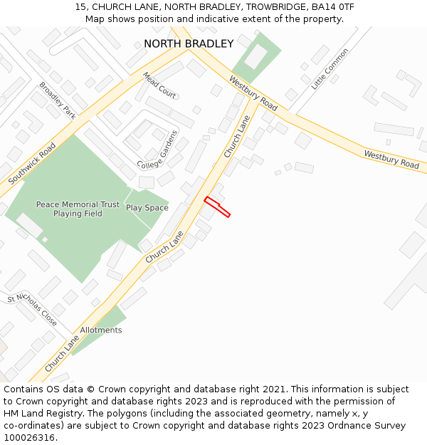 15, CHURCH LANE, NORTH BRADLEY, TROWBRIDGE, BA14 0TF: Location map and indicative extent of plot