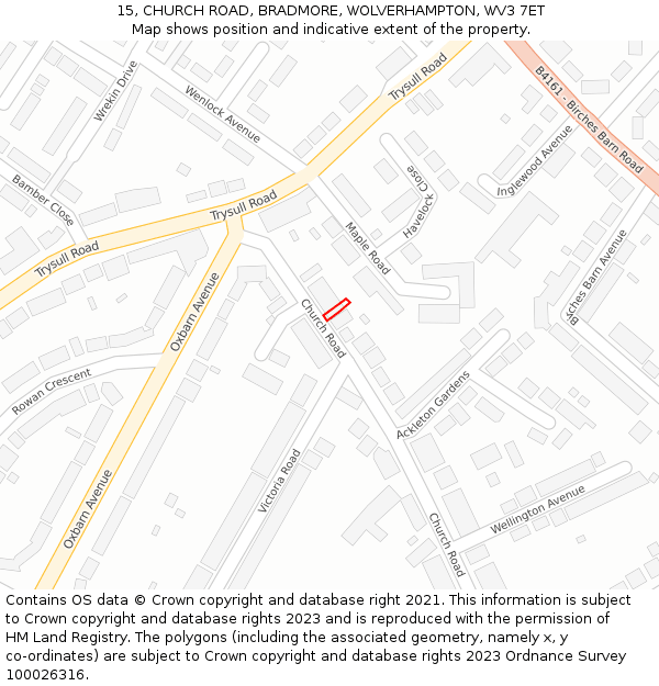 15, CHURCH ROAD, BRADMORE, WOLVERHAMPTON, WV3 7ET: Location map and indicative extent of plot