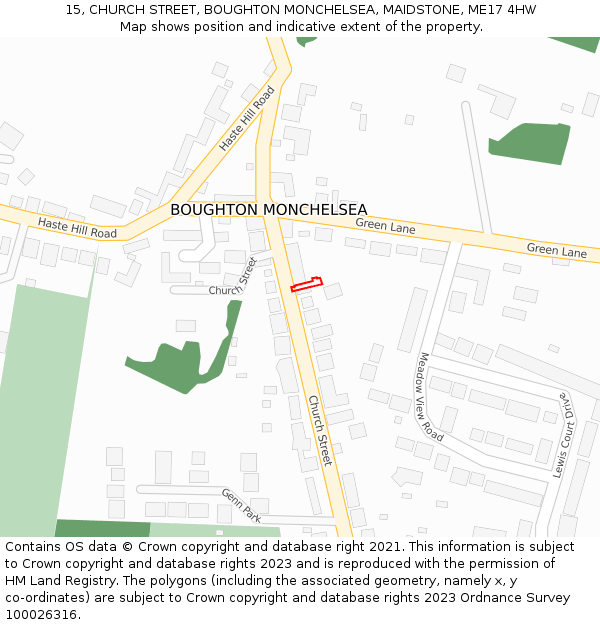 15, CHURCH STREET, BOUGHTON MONCHELSEA, MAIDSTONE, ME17 4HW: Location map and indicative extent of plot