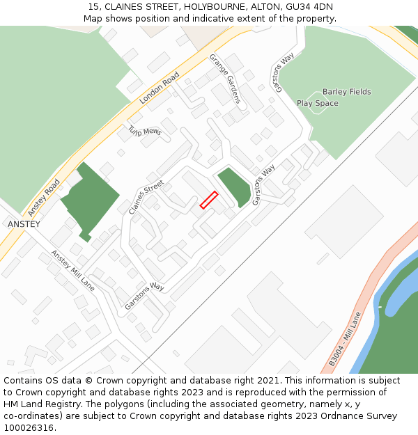 15, CLAINES STREET, HOLYBOURNE, ALTON, GU34 4DN: Location map and indicative extent of plot
