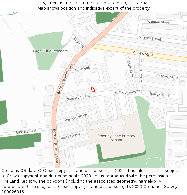 15, CLARENCE STREET, BISHOP AUCKLAND, DL14 7RA: Location map and indicative extent of plot