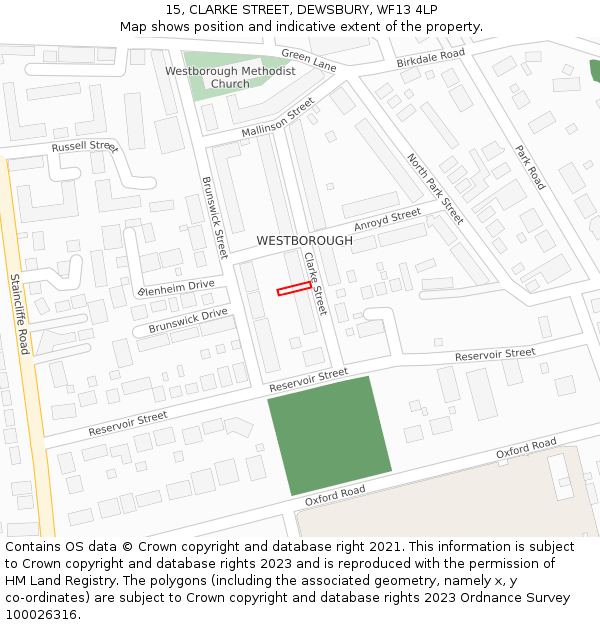 15, CLARKE STREET, DEWSBURY, WF13 4LP: Location map and indicative extent of plot