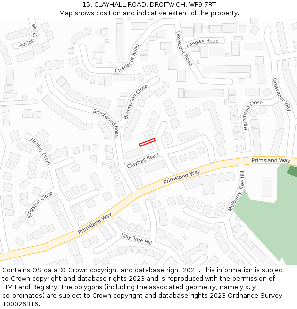 15, CLAYHALL ROAD, DROITWICH, WR9 7RT: Location map and indicative extent of plot