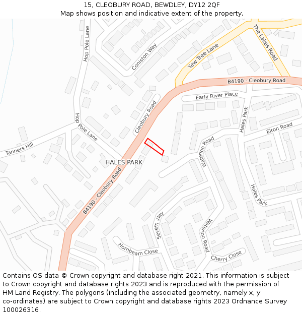 15, CLEOBURY ROAD, BEWDLEY, DY12 2QF: Location map and indicative extent of plot