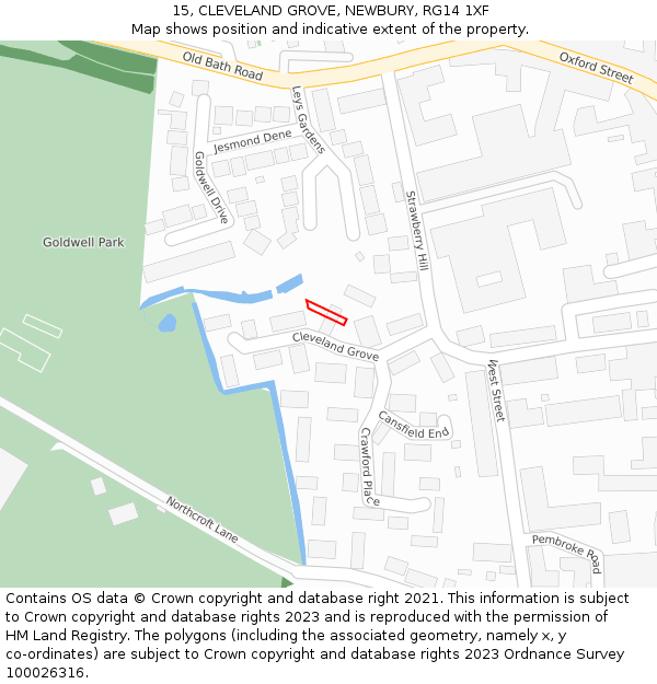 15, CLEVELAND GROVE, NEWBURY, RG14 1XF: Location map and indicative extent of plot
