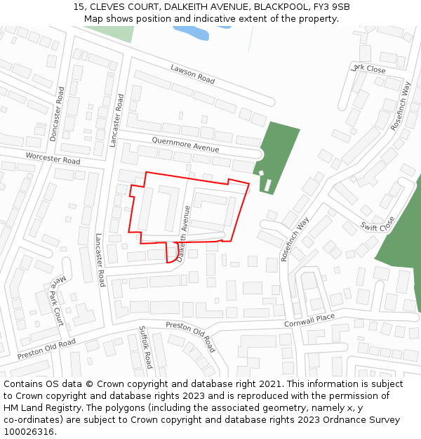 15, CLEVES COURT, DALKEITH AVENUE, BLACKPOOL, FY3 9SB: Location map and indicative extent of plot