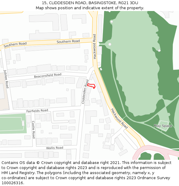 15, CLIDDESDEN ROAD, BASINGSTOKE, RG21 3DU: Location map and indicative extent of plot