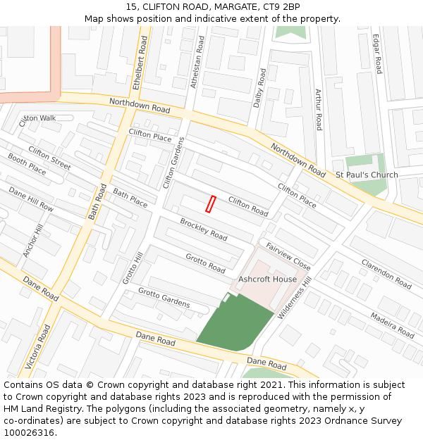 15, CLIFTON ROAD, MARGATE, CT9 2BP: Location map and indicative extent of plot