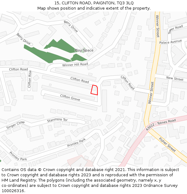 15, CLIFTON ROAD, PAIGNTON, TQ3 3LQ: Location map and indicative extent of plot