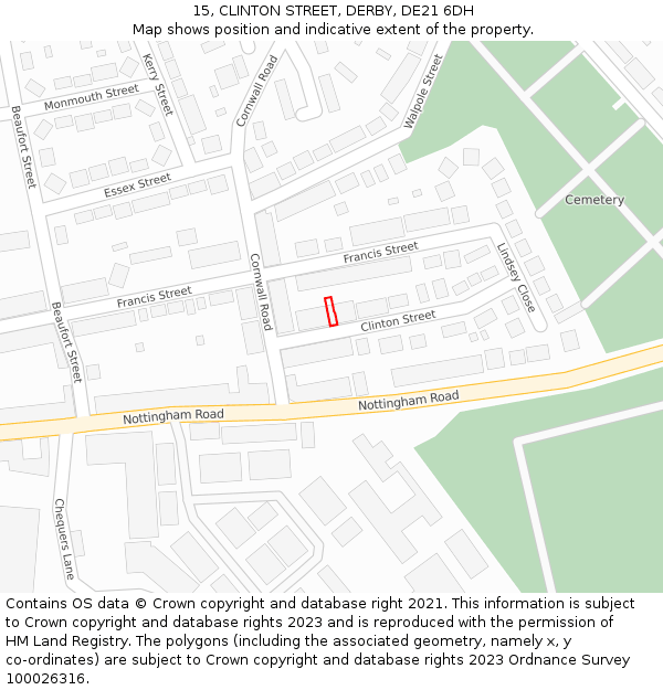 15, CLINTON STREET, DERBY, DE21 6DH: Location map and indicative extent of plot