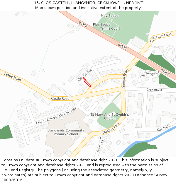 15, CLOS CASTELL, LLANGYNIDR, CRICKHOWELL, NP8 1NZ: Location map and indicative extent of plot