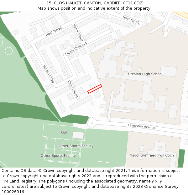 15, CLOS HALKET, CANTON, CARDIFF, CF11 8DZ: Location map and indicative extent of plot