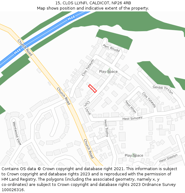 15, CLOS LLYNFI, CALDICOT, NP26 4RB: Location map and indicative extent of plot
