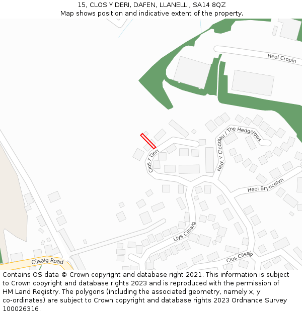15, CLOS Y DERI, DAFEN, LLANELLI, SA14 8QZ: Location map and indicative extent of plot