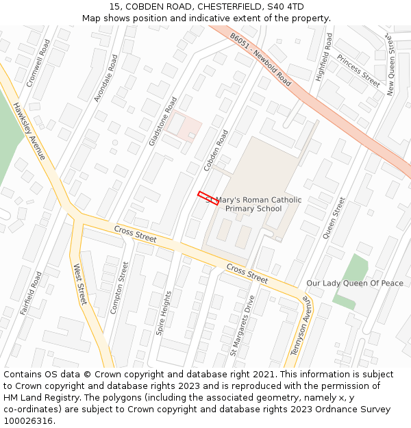 15, COBDEN ROAD, CHESTERFIELD, S40 4TD: Location map and indicative extent of plot