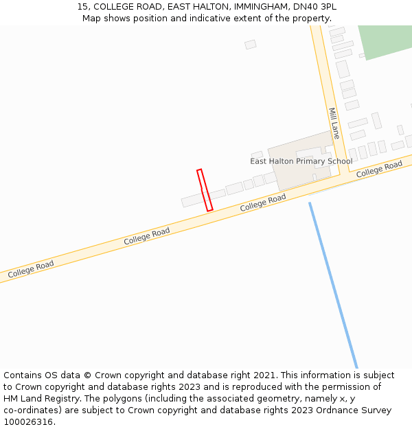 15, COLLEGE ROAD, EAST HALTON, IMMINGHAM, DN40 3PL: Location map and indicative extent of plot