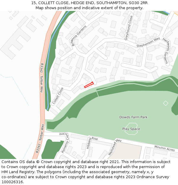15, COLLETT CLOSE, HEDGE END, SOUTHAMPTON, SO30 2RR: Location map and indicative extent of plot