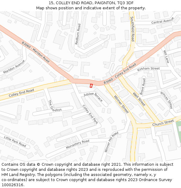 15, COLLEY END ROAD, PAIGNTON, TQ3 3DF: Location map and indicative extent of plot