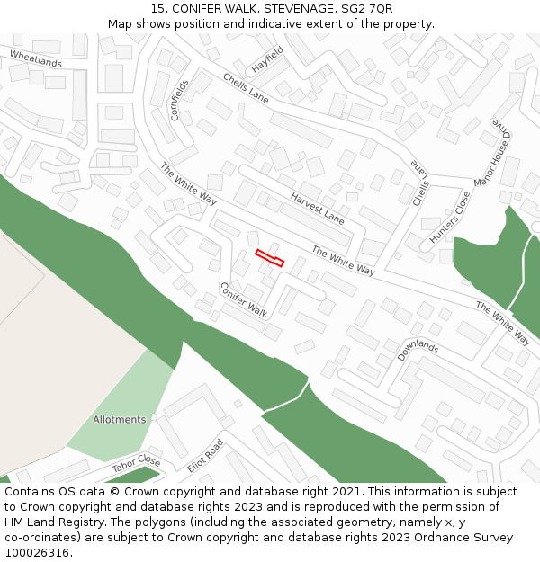15, CONIFER WALK, STEVENAGE, SG2 7QR: Location map and indicative extent of plot