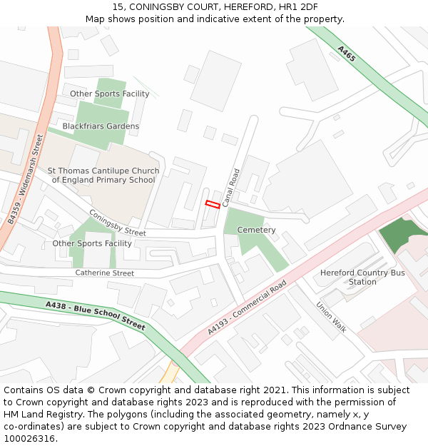 15, CONINGSBY COURT, HEREFORD, HR1 2DF: Location map and indicative extent of plot