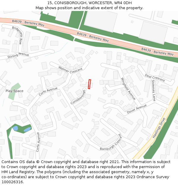 15, CONISBOROUGH, WORCESTER, WR4 0DH: Location map and indicative extent of plot