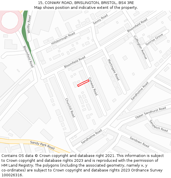 15, CONWAY ROAD, BRISLINGTON, BRISTOL, BS4 3RE: Location map and indicative extent of plot