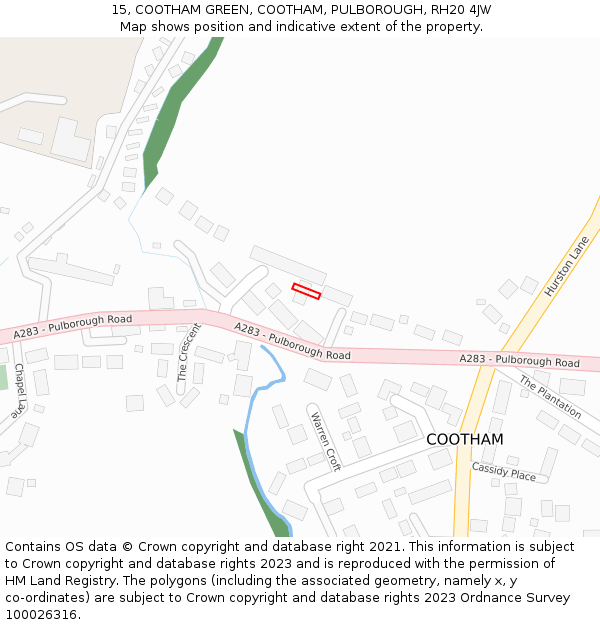 15, COOTHAM GREEN, COOTHAM, PULBOROUGH, RH20 4JW: Location map and indicative extent of plot