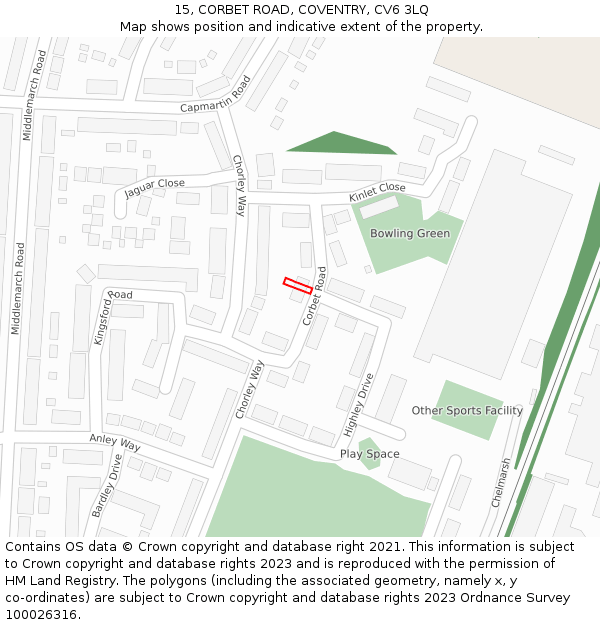 15, CORBET ROAD, COVENTRY, CV6 3LQ: Location map and indicative extent of plot