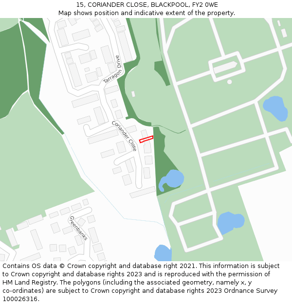15, CORIANDER CLOSE, BLACKPOOL, FY2 0WE: Location map and indicative extent of plot