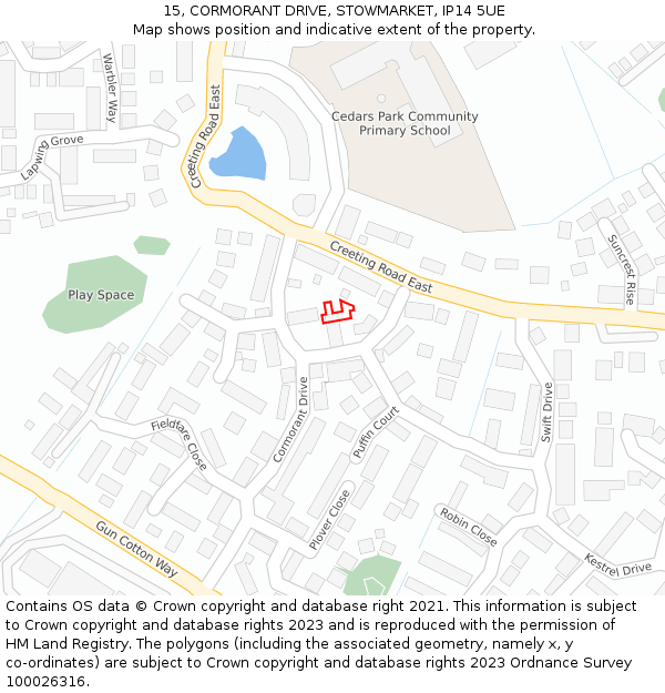 15, CORMORANT DRIVE, STOWMARKET, IP14 5UE: Location map and indicative extent of plot