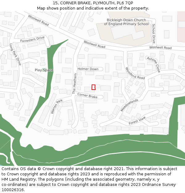 15, CORNER BRAKE, PLYMOUTH, PL6 7QP: Location map and indicative extent of plot