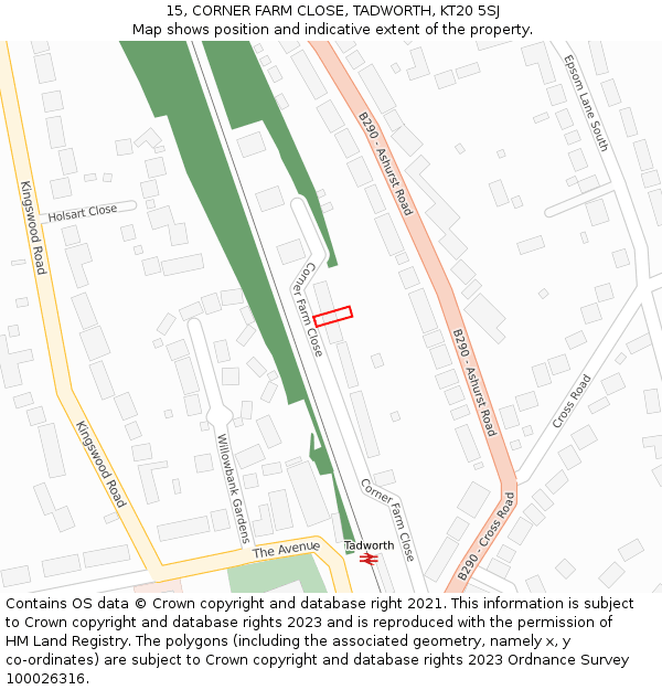15, CORNER FARM CLOSE, TADWORTH, KT20 5SJ: Location map and indicative extent of plot