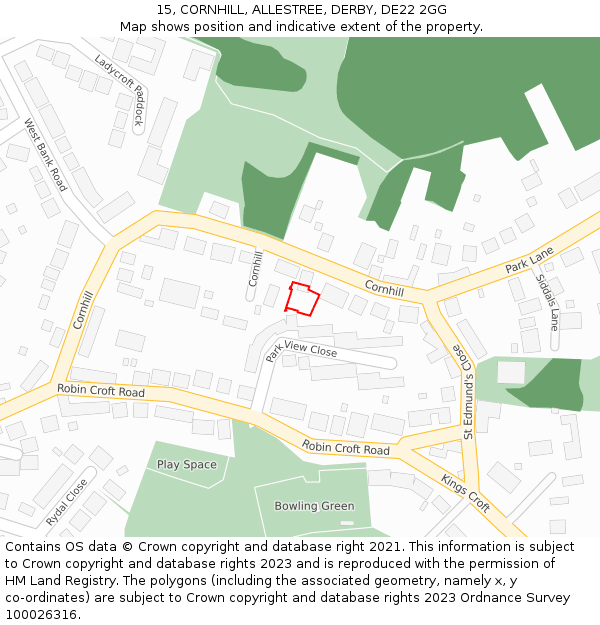 15, CORNHILL, ALLESTREE, DERBY, DE22 2GG: Location map and indicative extent of plot