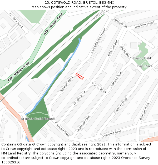 15, COTSWOLD ROAD, BRISTOL, BS3 4NX: Location map and indicative extent of plot