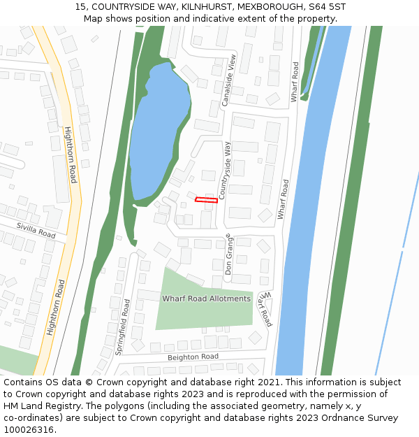 15, COUNTRYSIDE WAY, KILNHURST, MEXBOROUGH, S64 5ST: Location map and indicative extent of plot